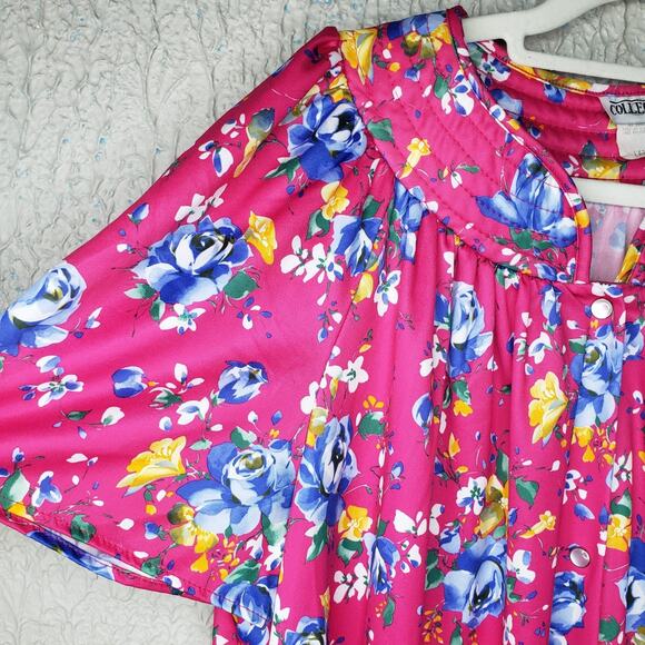 Vintage Collections Chemise Day Dress Gown Pink Floral Tropical Hawaii SzLARGE - Picture 5 of 13
